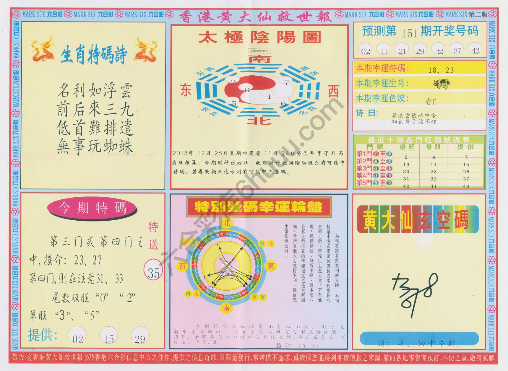 香港黄大仙救世报