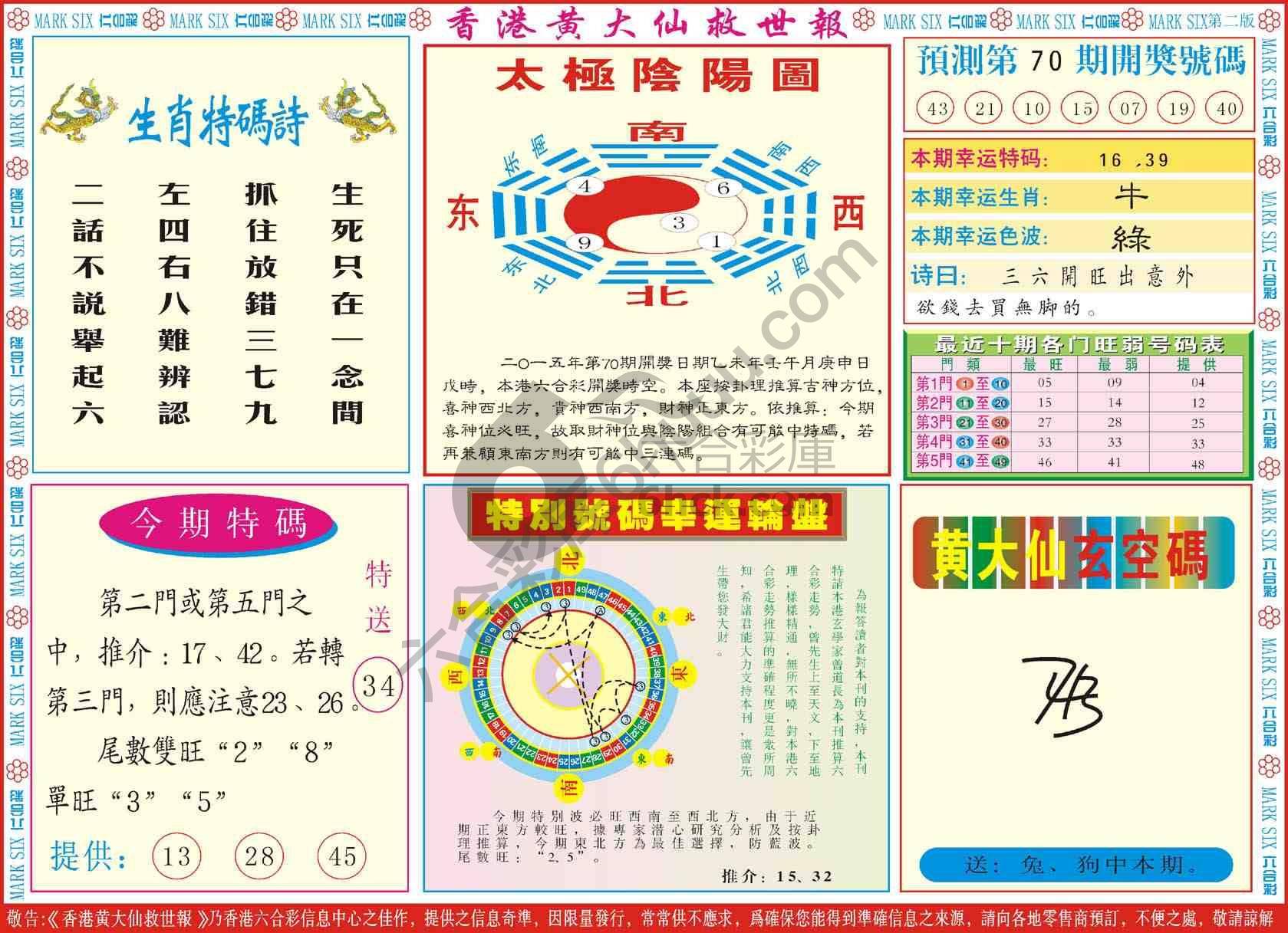 香港黄大仙救世报