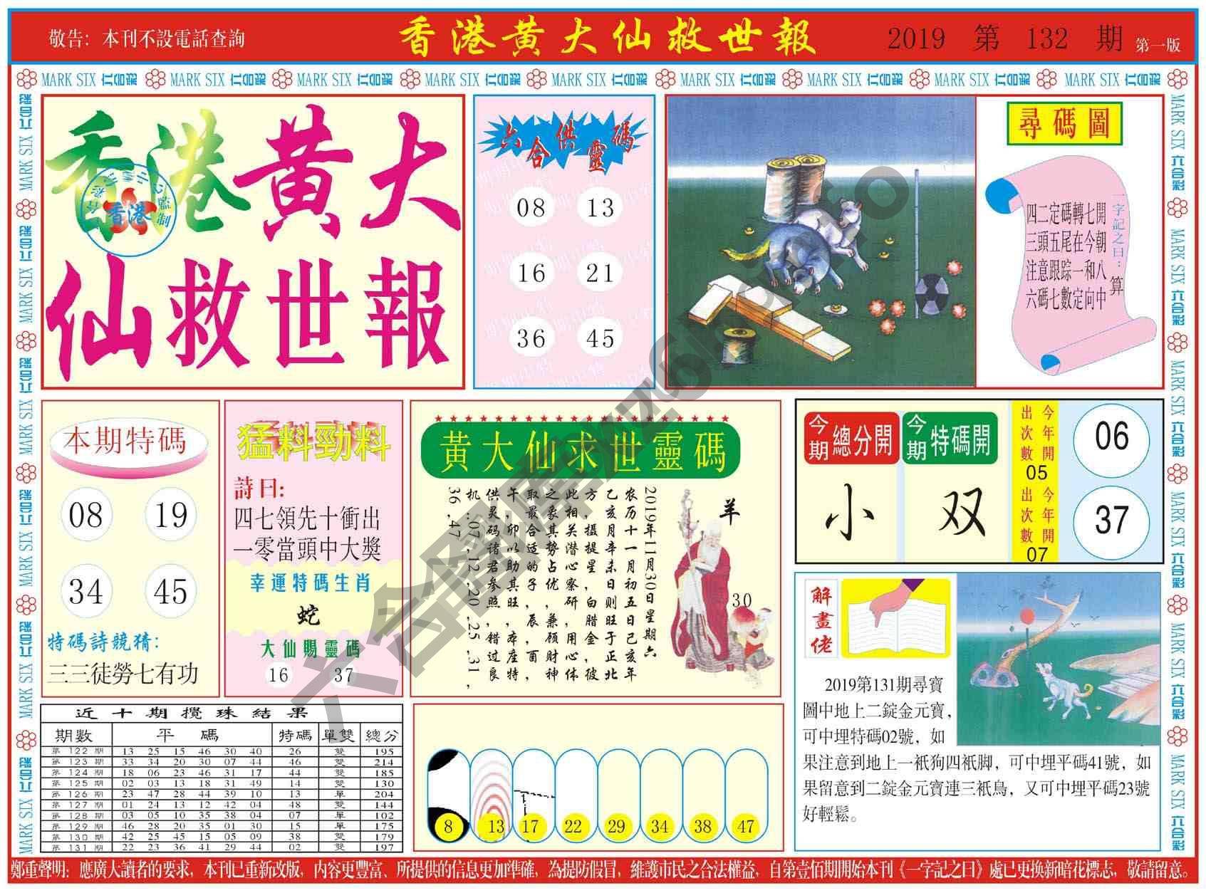 香港黄大仙救世报