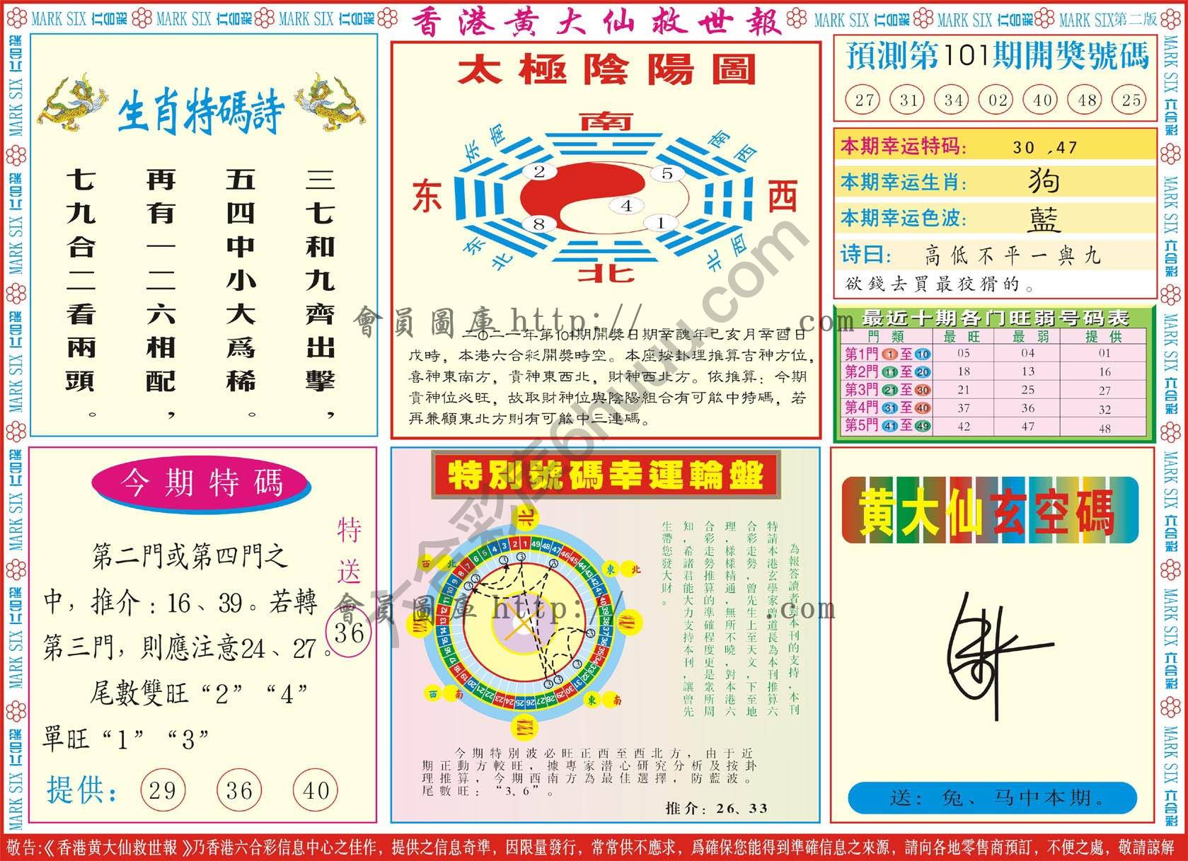 香港黄大仙救世报