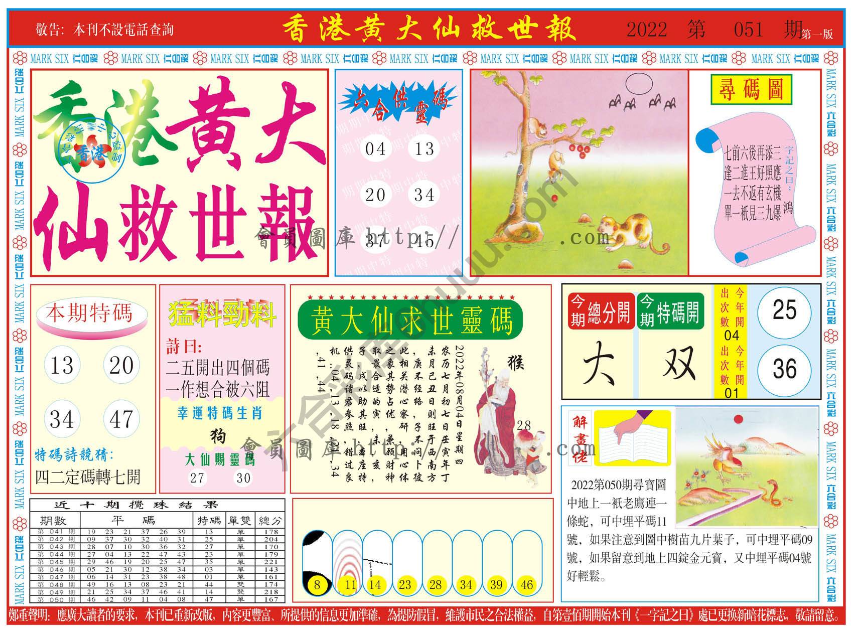 香港黄大仙救世报