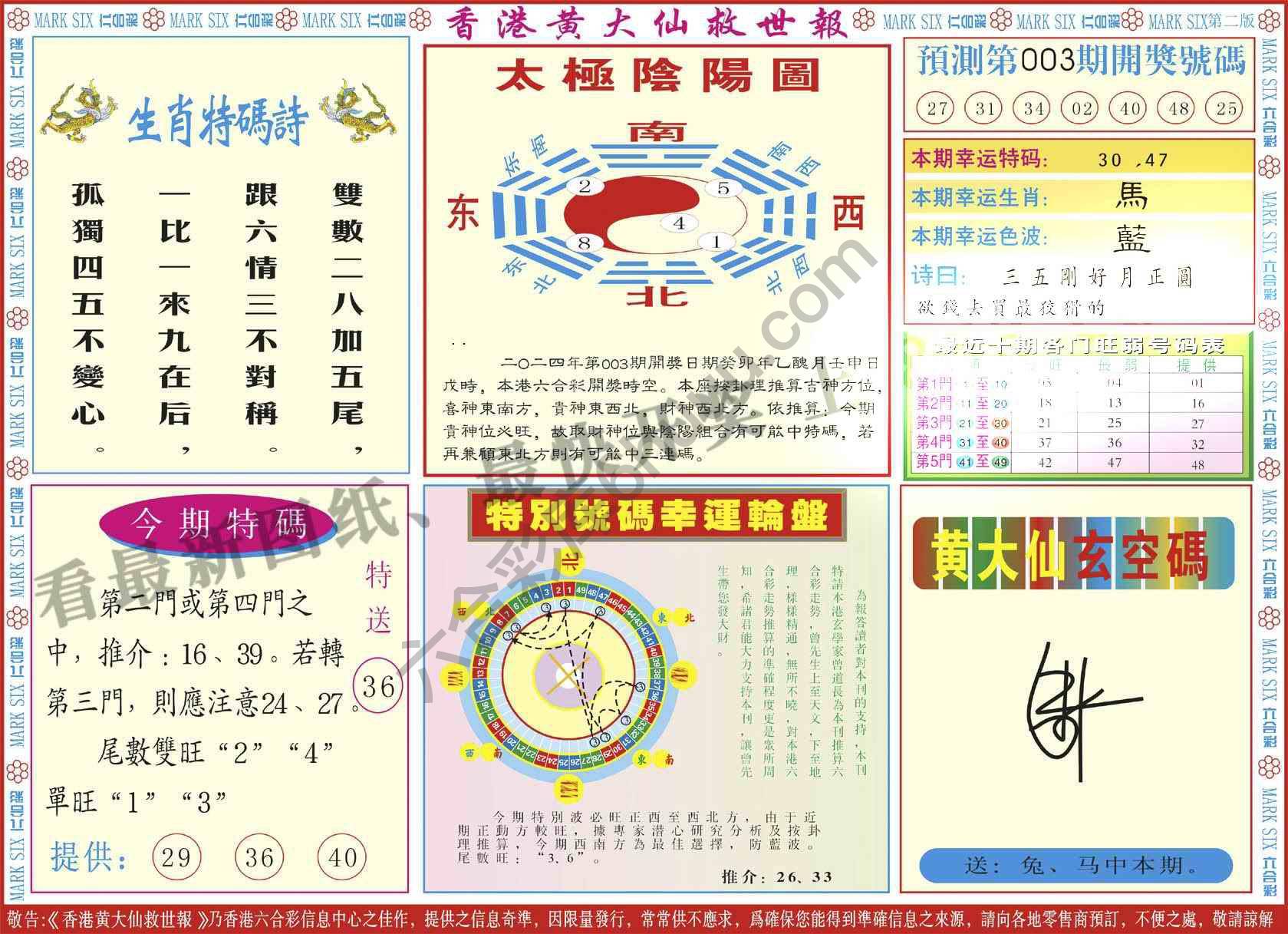 香港黄大仙救世报