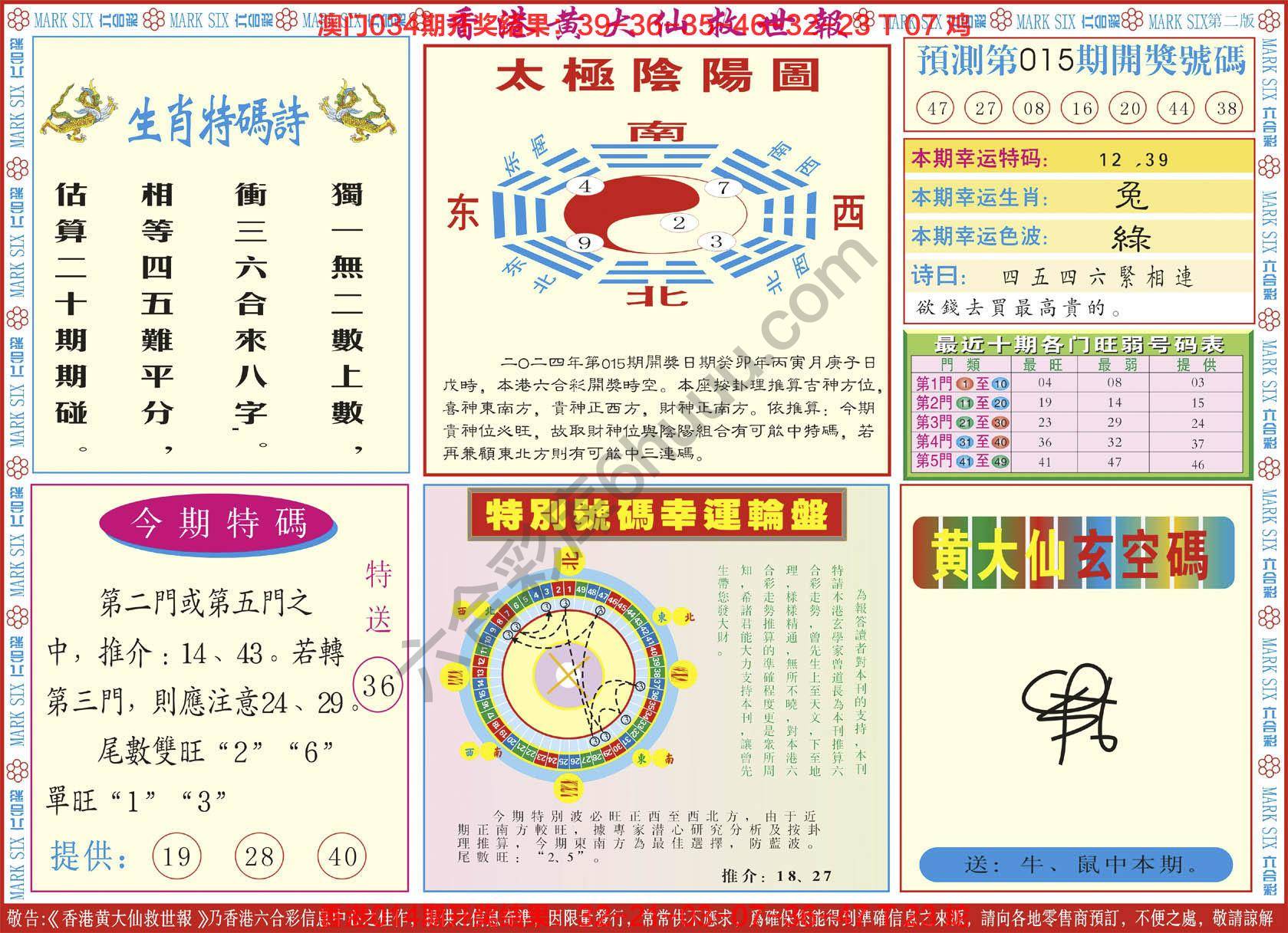 香港黄大仙救世报