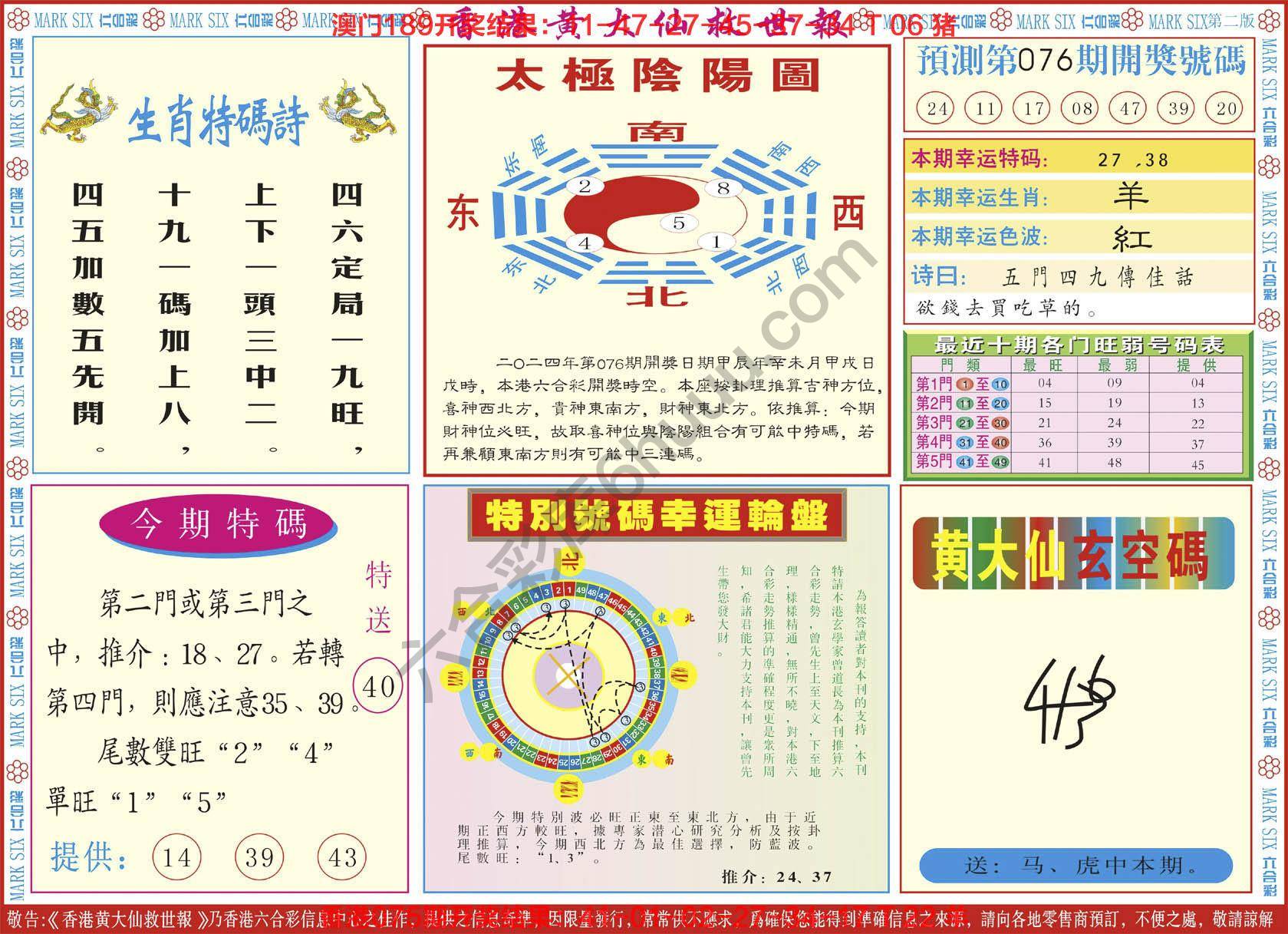 香港黄大仙救世报