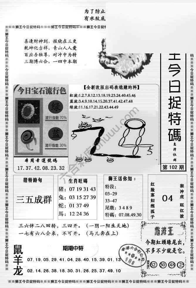 狮王今日抓特码
