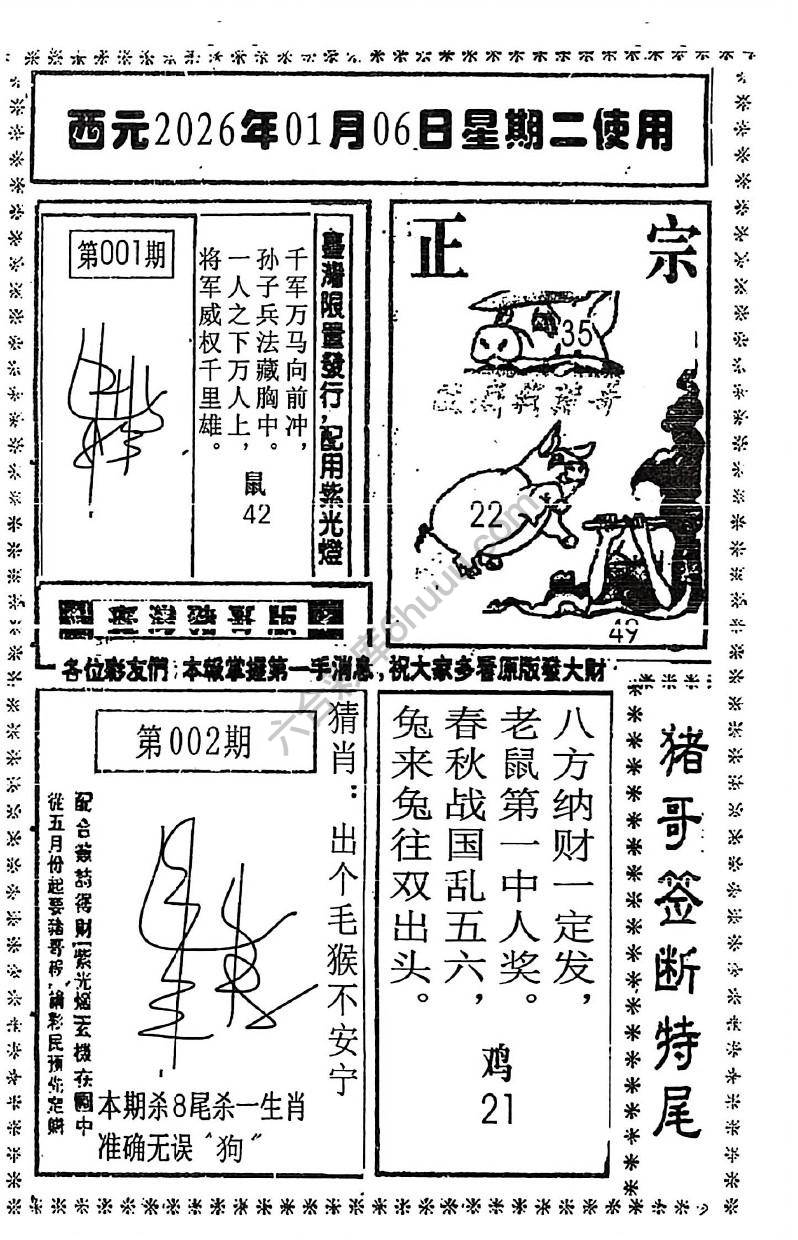 猪哥签断特尾