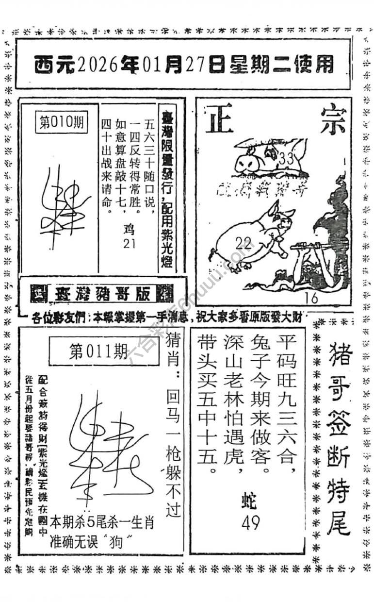 猪哥签断特尾