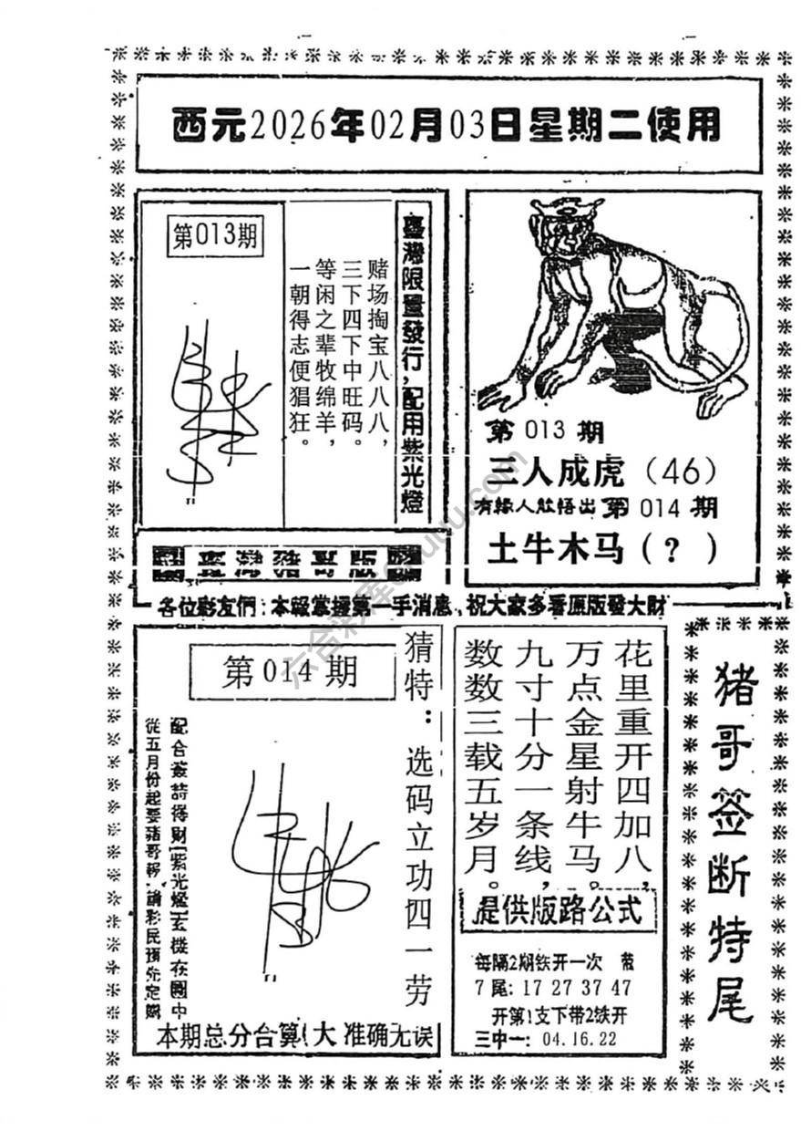 猪哥签断特尾